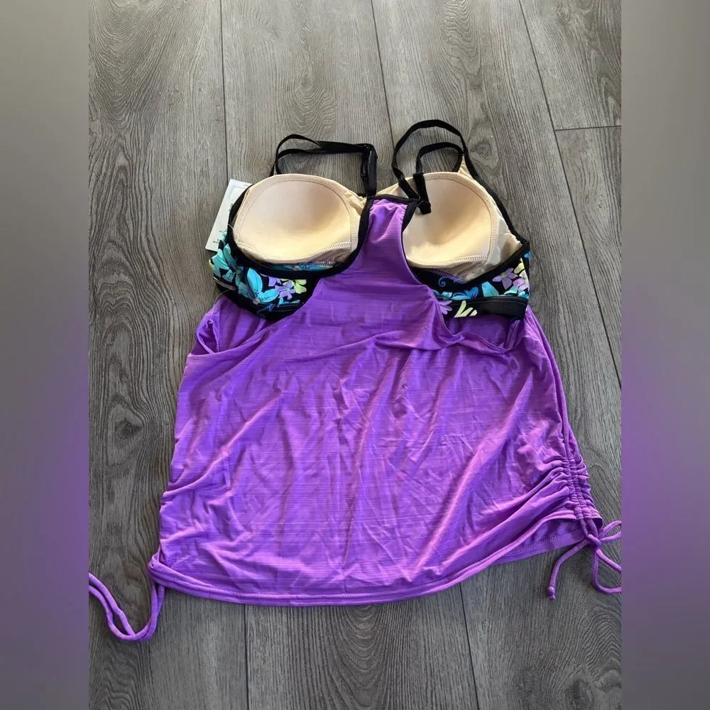 ZeroXposur Womens Plus Size Ruched Tankini Top - Picture 2 of 5